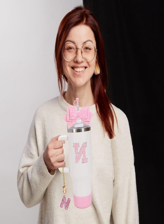 Coiris 8 Pcs Stanley Cup Accessories Set Letter Pink Bow Charms for 40 oz and 30 oz Cups Tumbler Charms and Attachments Tumbler with Hot Pink Stanley Cup Accessories Set（TZ0001-Pink T） - Image 2